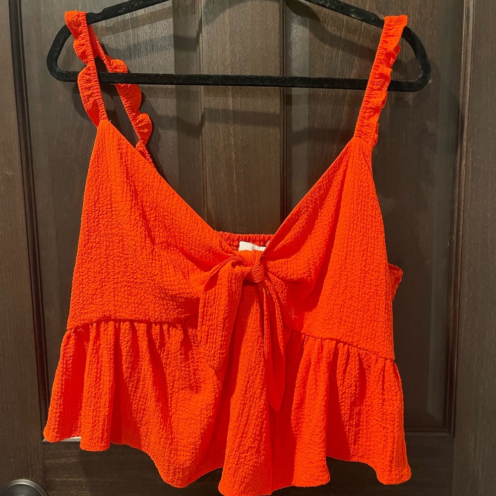 Forever 21 Orange Cropped Tank Top with Front Tie and Ruffle Straps